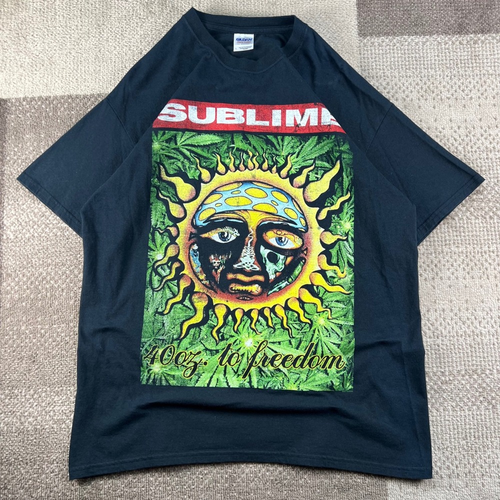 Y2K Sublime 40oz to Freedom Sun Graphic Black T-Shirt Mens L Licensed Tee
